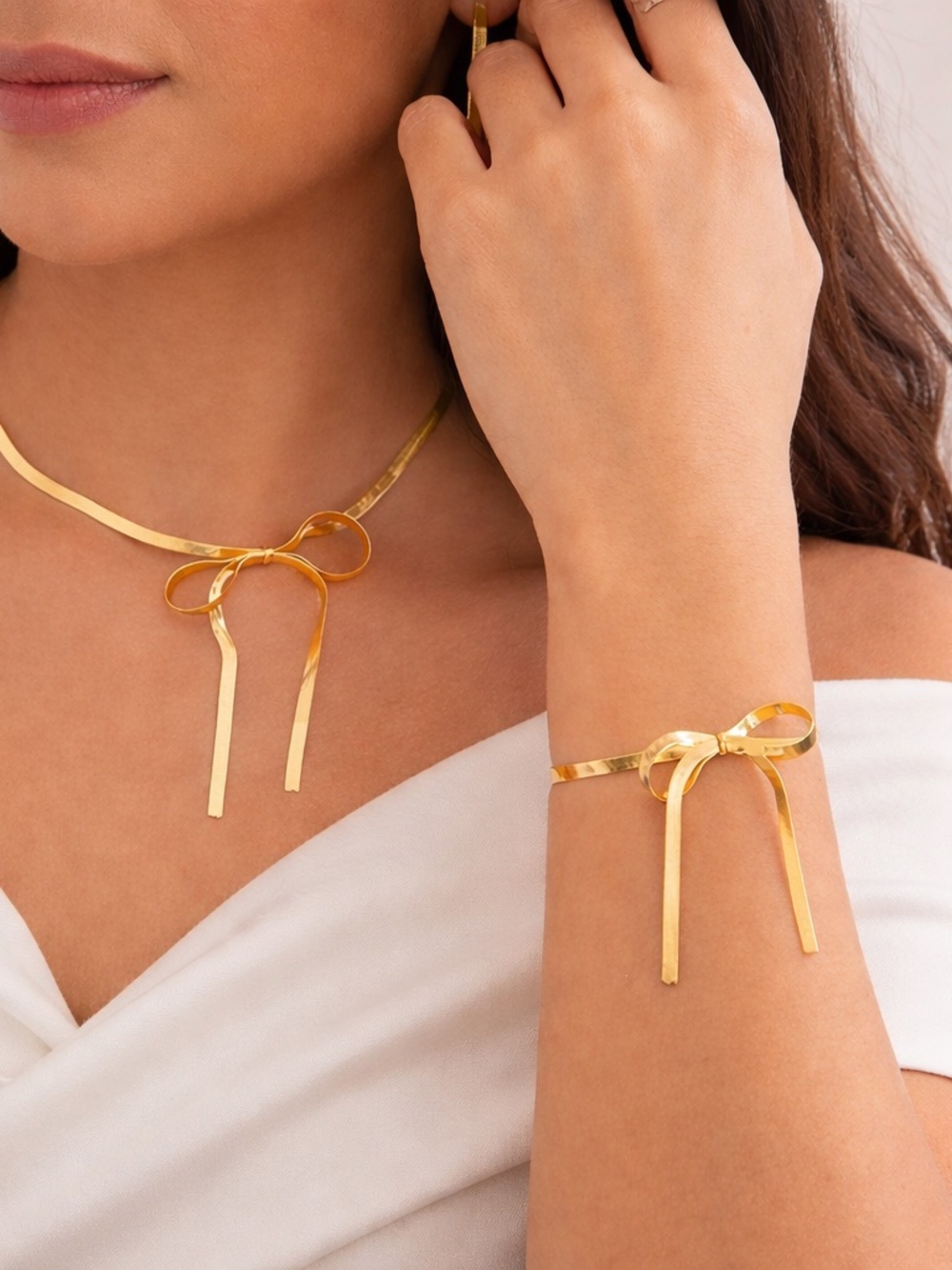 โค๏ธ FREE Bow Girly Coquette Elegant Fancy Sweet Hippie Necklace and Bracelet Set